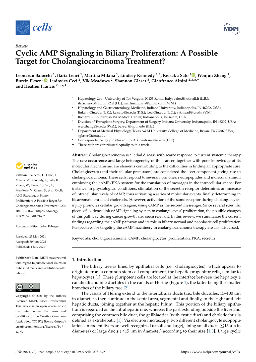 Cyclic AMP Signaling in Biliary Proliferation: a Possible Target for Cholangiocarcinoma Treatment?