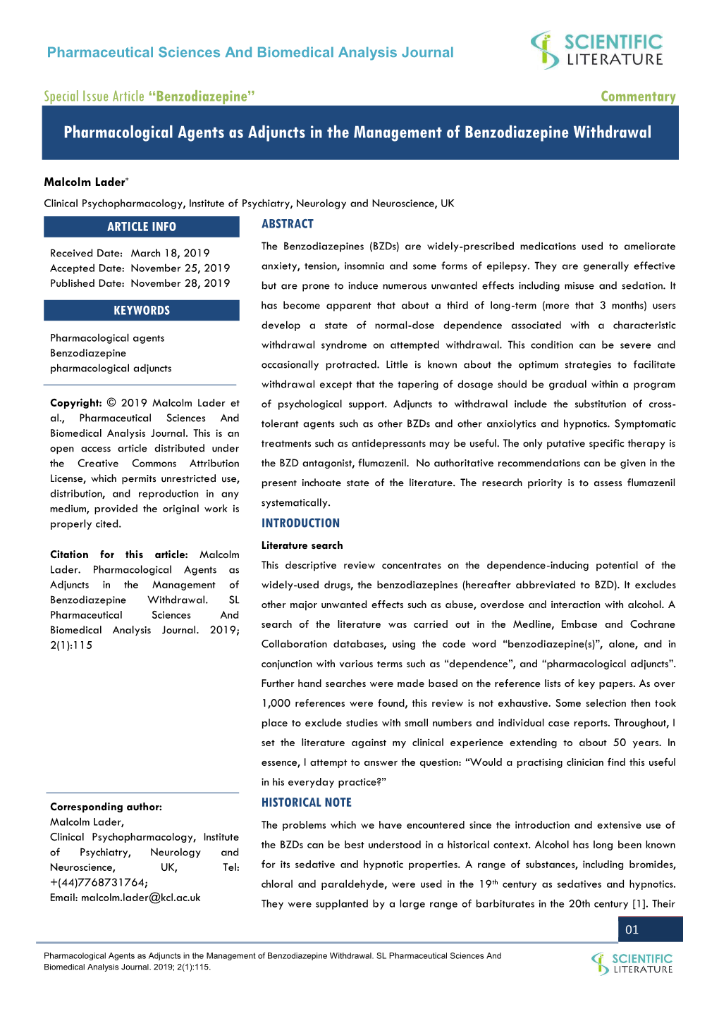 Pharmacological Agents As Adjuncts in the Management of Benzodiazepine Withdrawal