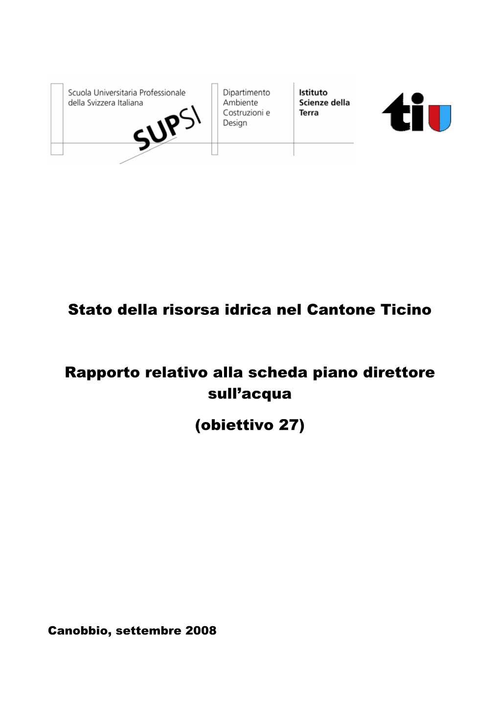 Stato Della Risorsa Idrica Nel Cantone Ticino Rapporto Relativo Alla