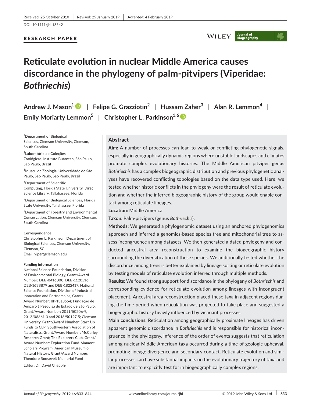 Reticulate Evolution in Nuclear Middle America Causes Discordance in the Phylogeny of Palm‐Pitvipers