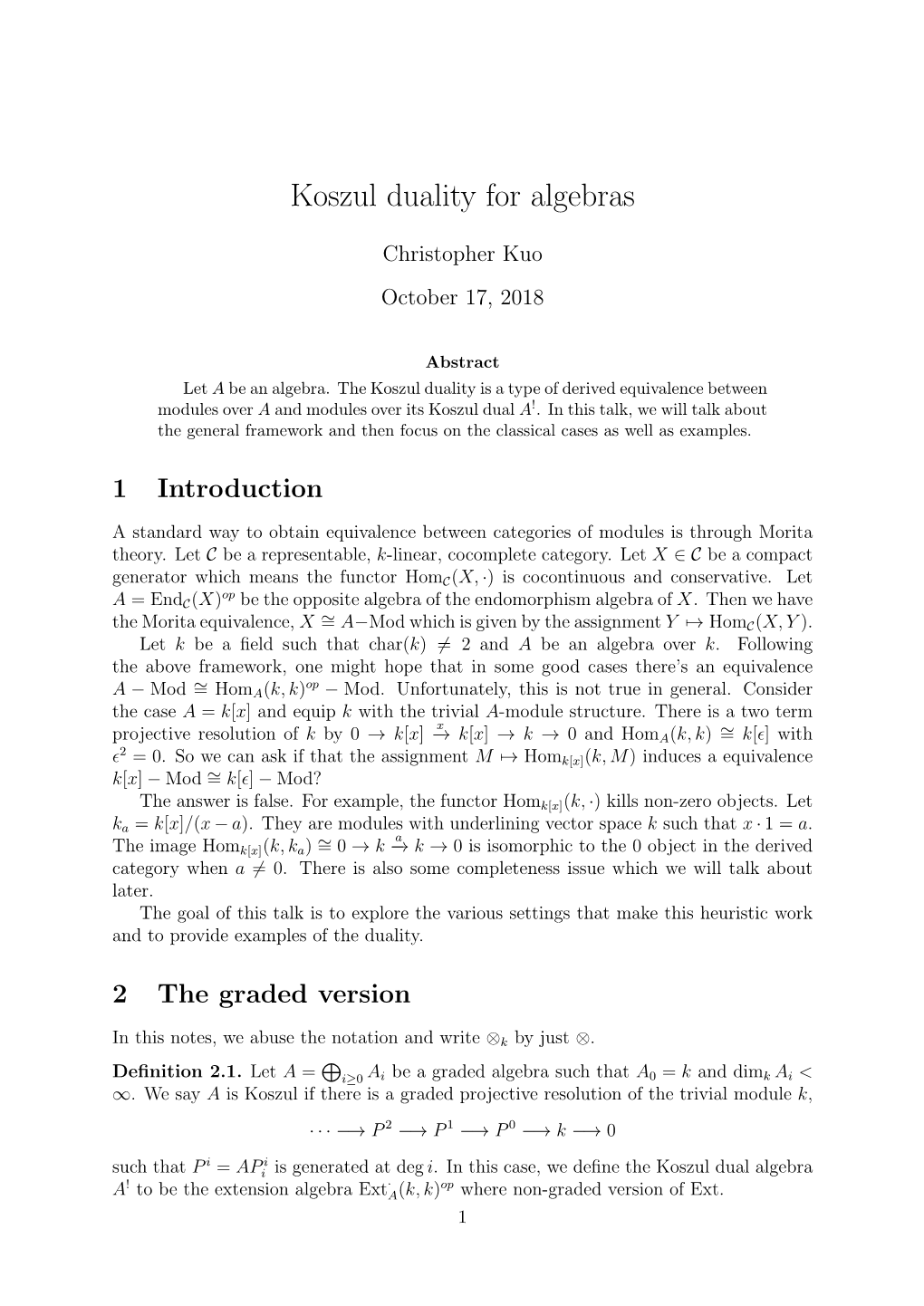 Koszul Duality for Algebras