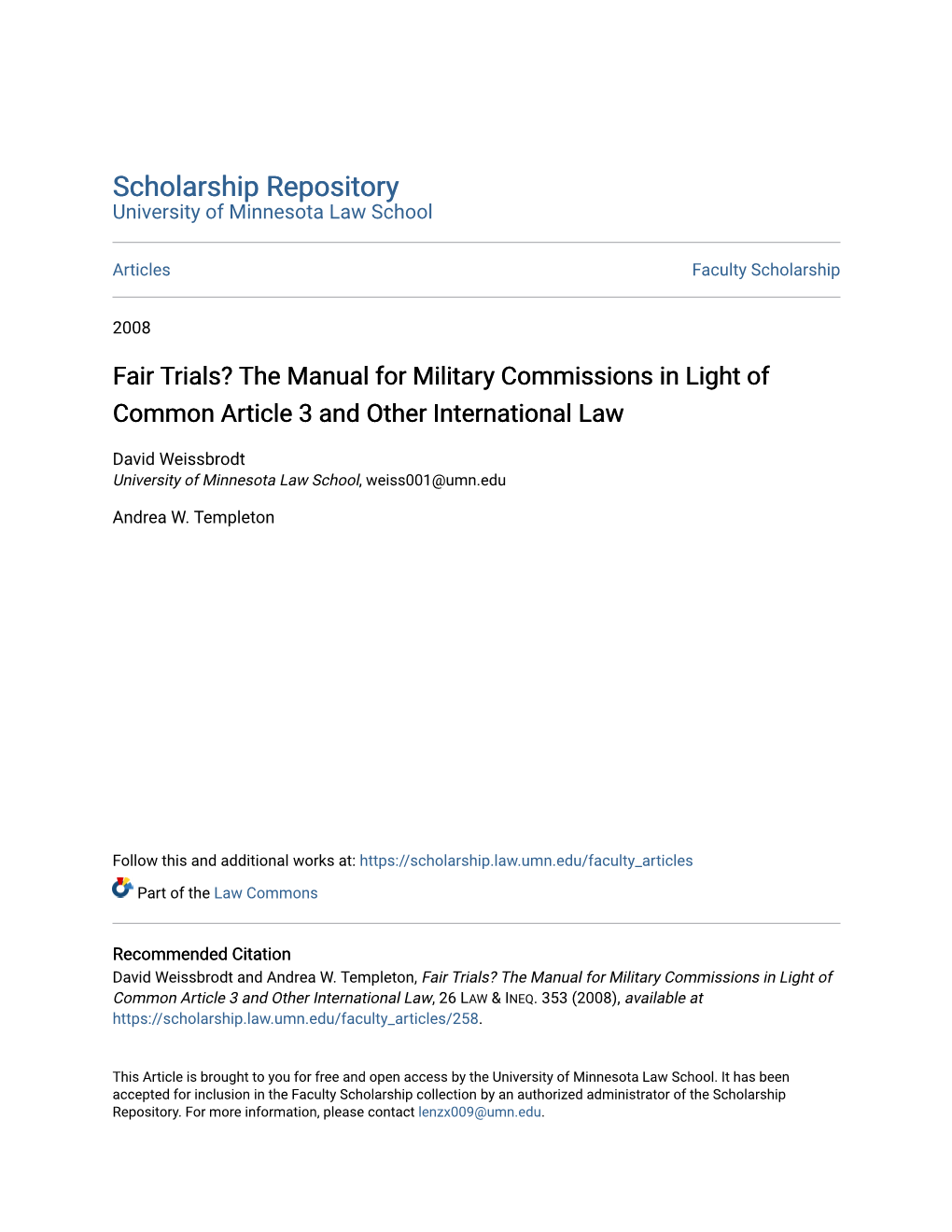 The Manual for Military Commissions in Light of Common Article 3 and Other International Law