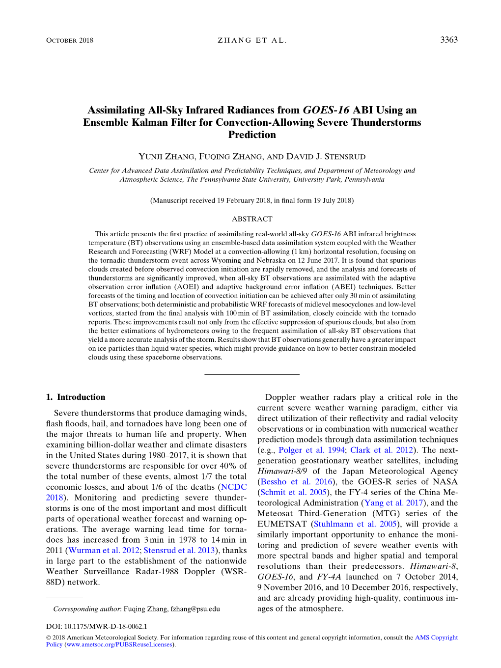 Assimilating All-Sky Infrared Radiances from GOES-16 ABI Using an Ensemble Kalman Filter for Convection-Allowing Severe Thunderstorms Prediction