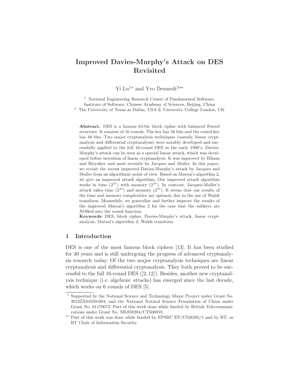 Improved Davies-Murphy's Attack on DES Revisited