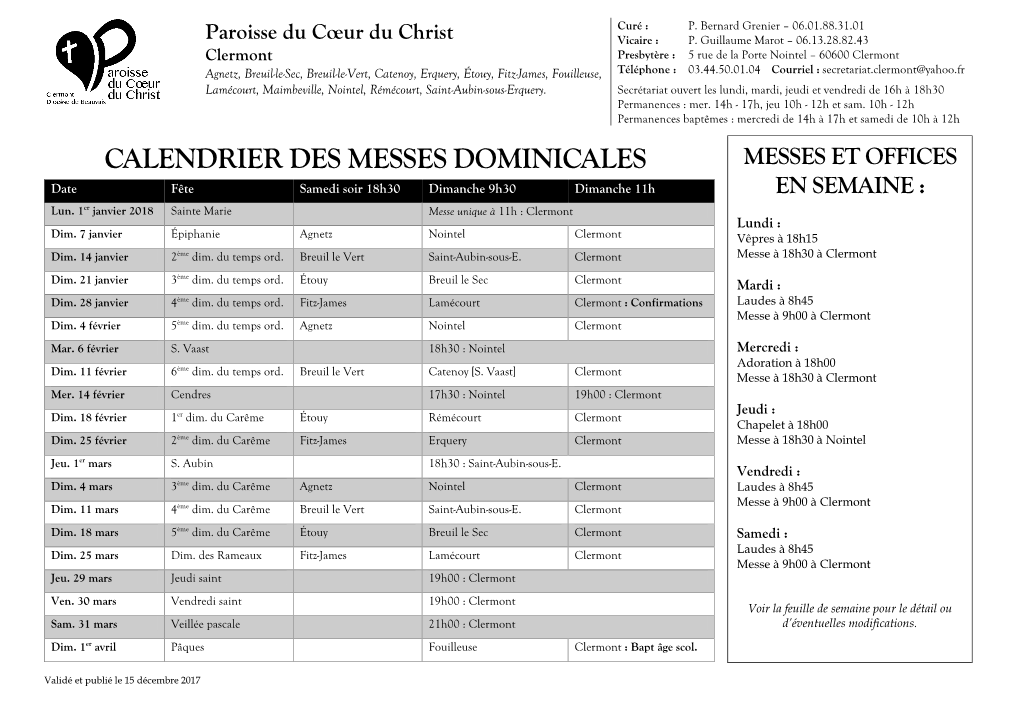 Calendrier Des Messes Dominicales Messes Et Offices