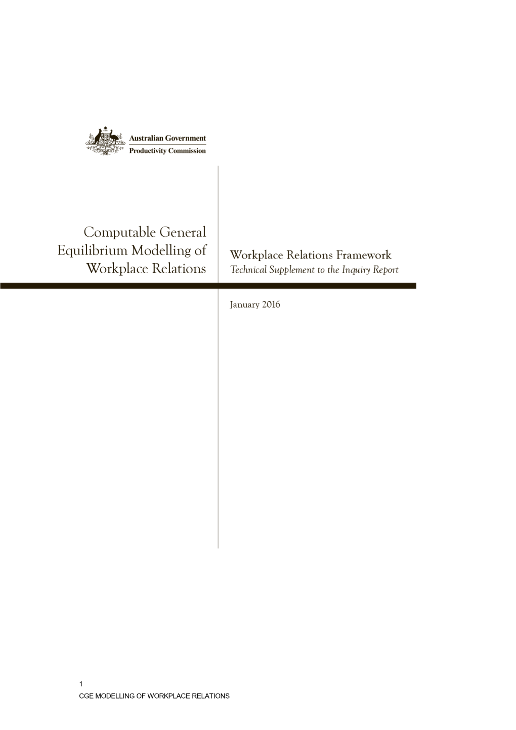 CGE Modelling of Workplace Relations - Technical Supplement - Workplace Relations Framework