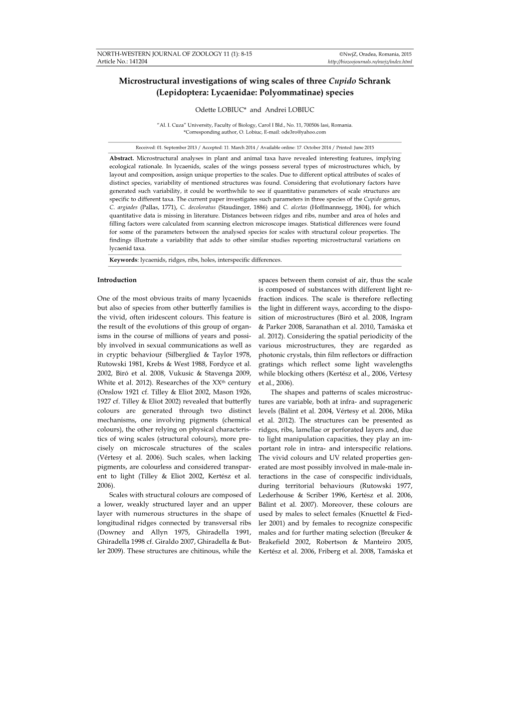 Microstructural Investigations of Wing Scales of Three Cupido Schrank (Lepidoptera: Lycaenidae: Polyommatinae) Species