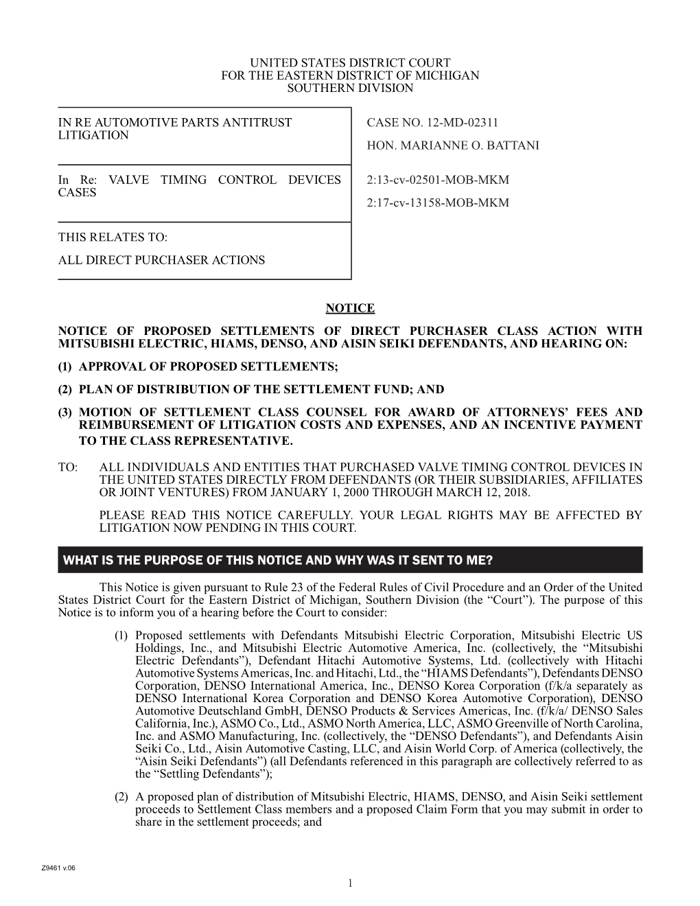 Notice of Proposed Settlements With