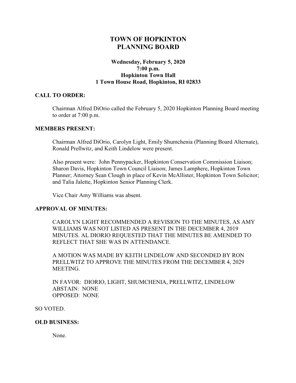 Town of Hopkinton Planning Board