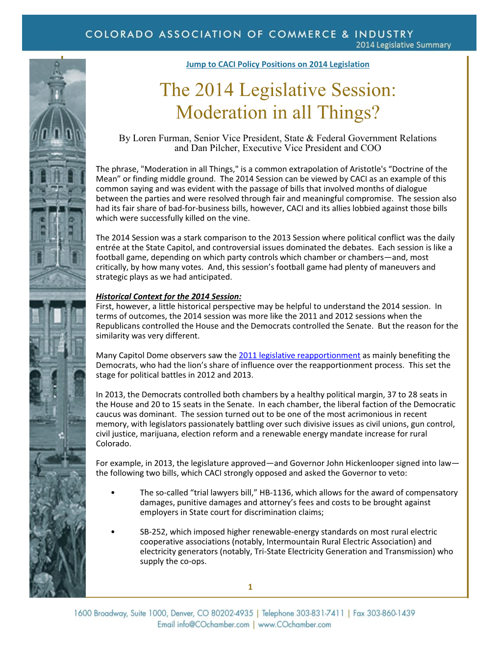 The 2014 Legislative Session: Moderation in All Things?