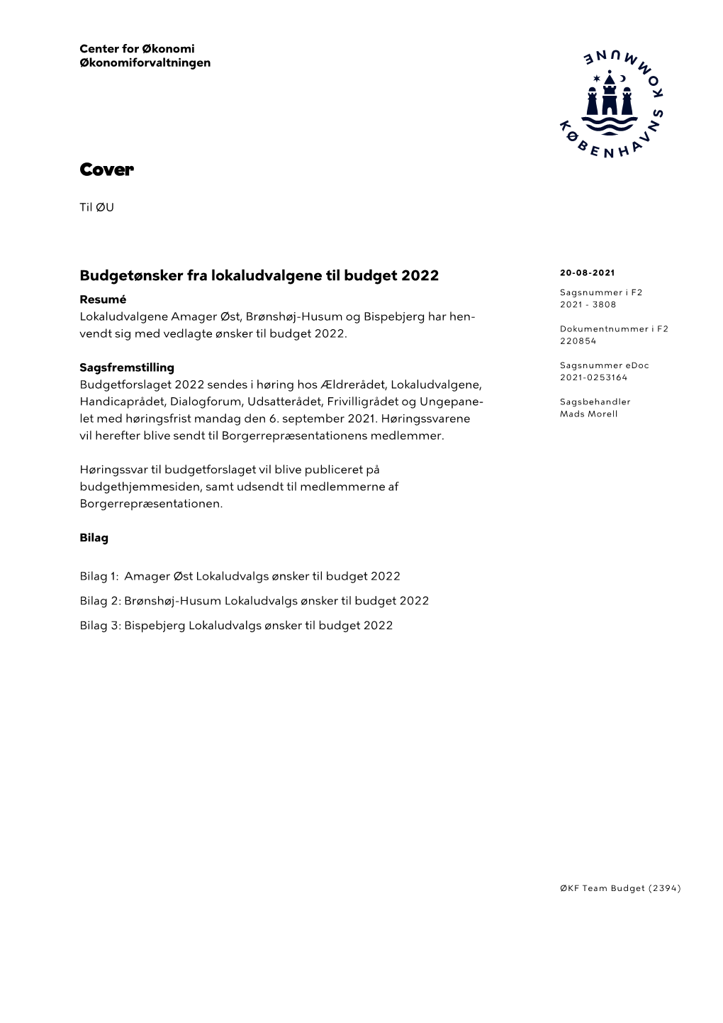 Budgetønsker Fra Lokaludvalgene Til Budget 2022