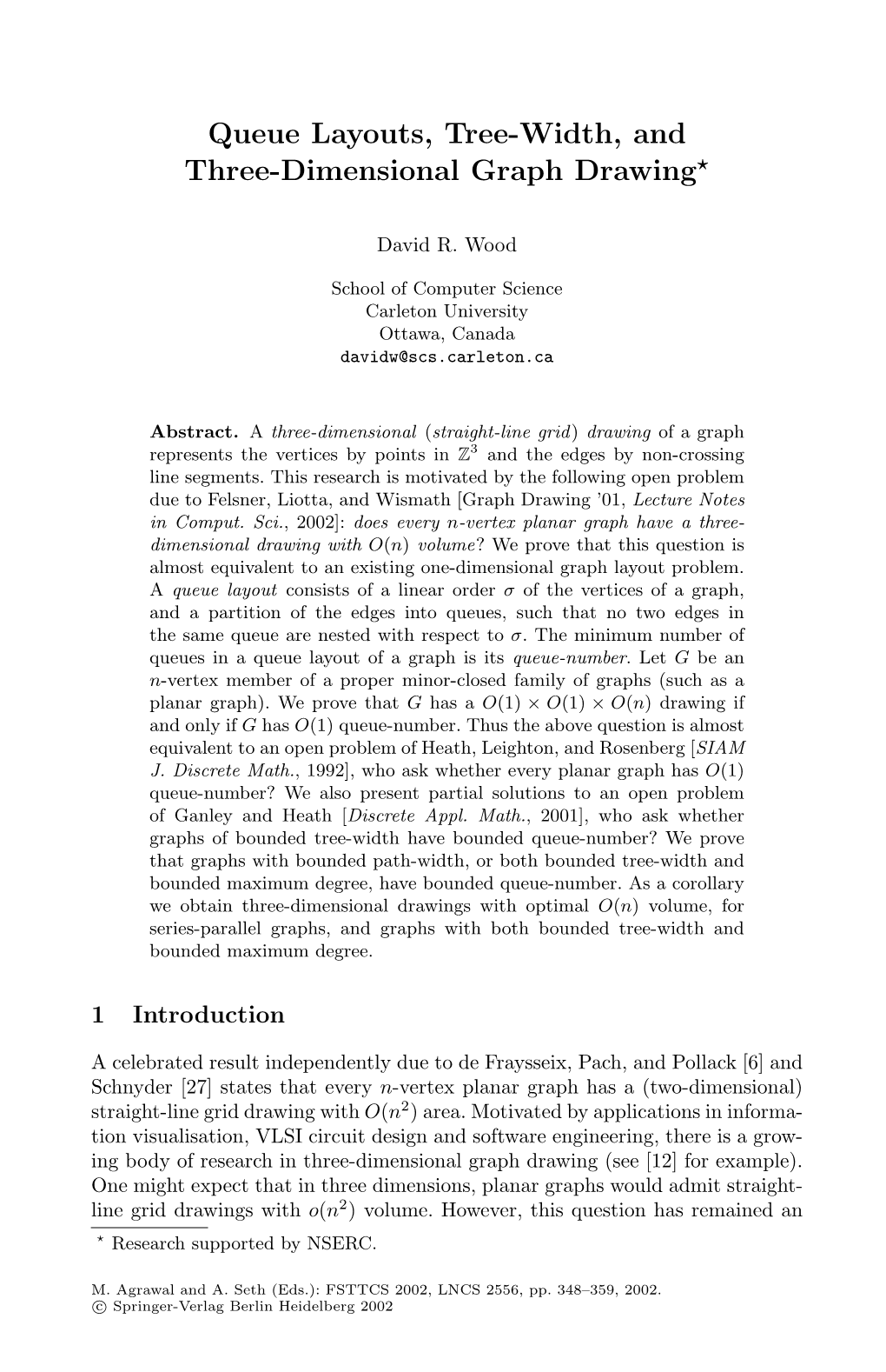 Queue Layouts, Tree-Width, and Three-Dimensional Graph Drawing