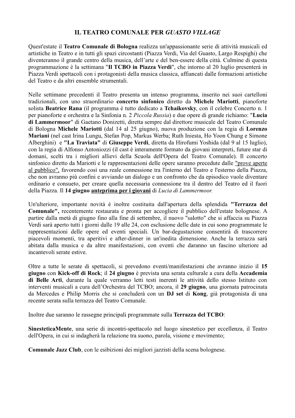 Programma Teatro Comunale