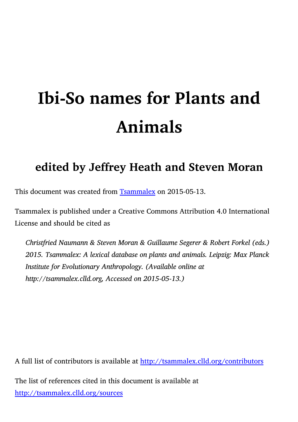 Ibi-So Names for Plants and Animals