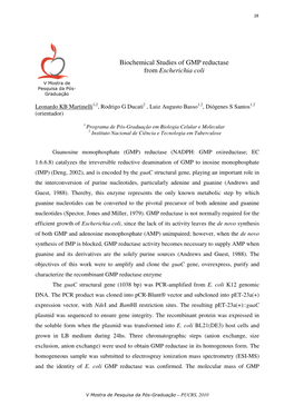 Biochemical Studies of GMP Reductase from Escherichia Coli
