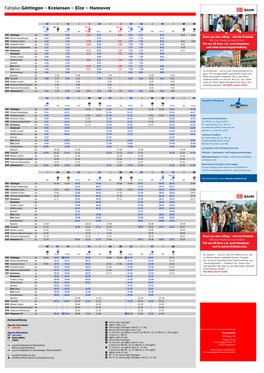 Fahrplan Göttingen – Kreiensen – Elze – Hannover