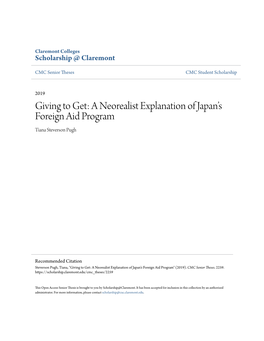 A Neorealist Explanation of Japan's Foreign Aid Program