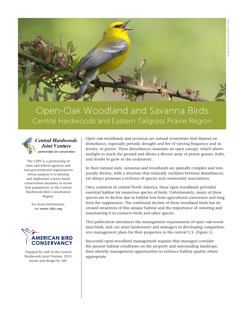 Open-Oak Woodland and Savanna Birds Central Hardwoods and Eastern Tallgrass Prairie Region