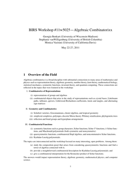 BIRS Workshop #11W5025—Algebraic Combinatorixx