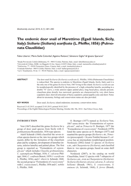 The Endemic Door Snail of Marettimo (Egadi Islands, Sicily, Italy): Siciliaria (Siciliaria) Scarificata (L