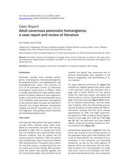 Case Report Adult Cavernous Pancreatic Hemangioma: a Case Report and Review of Literature