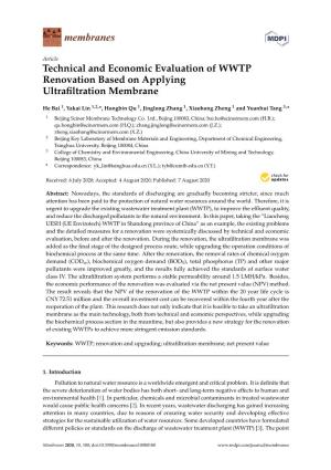 Technical and Economic Evaluation of WWTP Renovation Based on Applying Ultraﬁltration Membrane