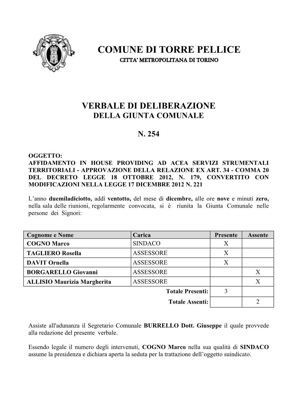 Comune Di Torre Pellice Citta’ Metropolitana Di Torino