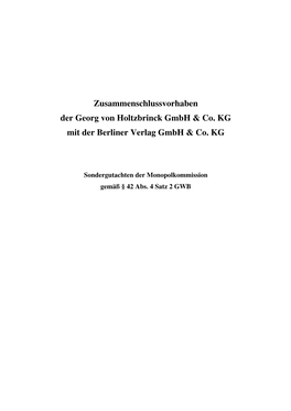 Zusammenschlussvorhaben Der Georg Von Holtzbrinck Gmbh & Co