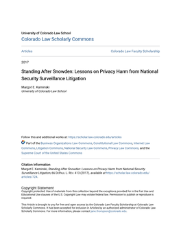 Standing After Snowden: Lessons on Privacy Harm from National Security Surveillance Litigation