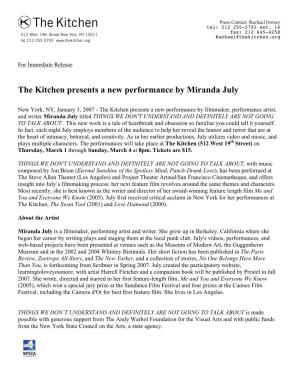 The Kitchen Presents a New Performance by Miranda July