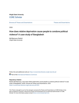 How Does Relative Deprivation Cause People to Condone Political Violence? a Case Study of Bangladesh