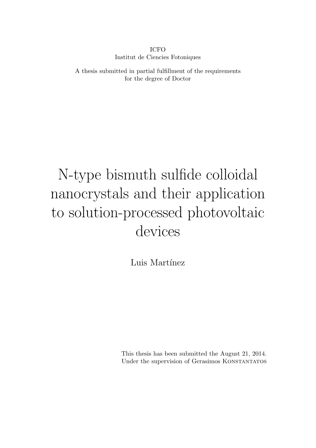 N-Type Bismuth Sulfide Colloidal Nanocrystals and Their Application