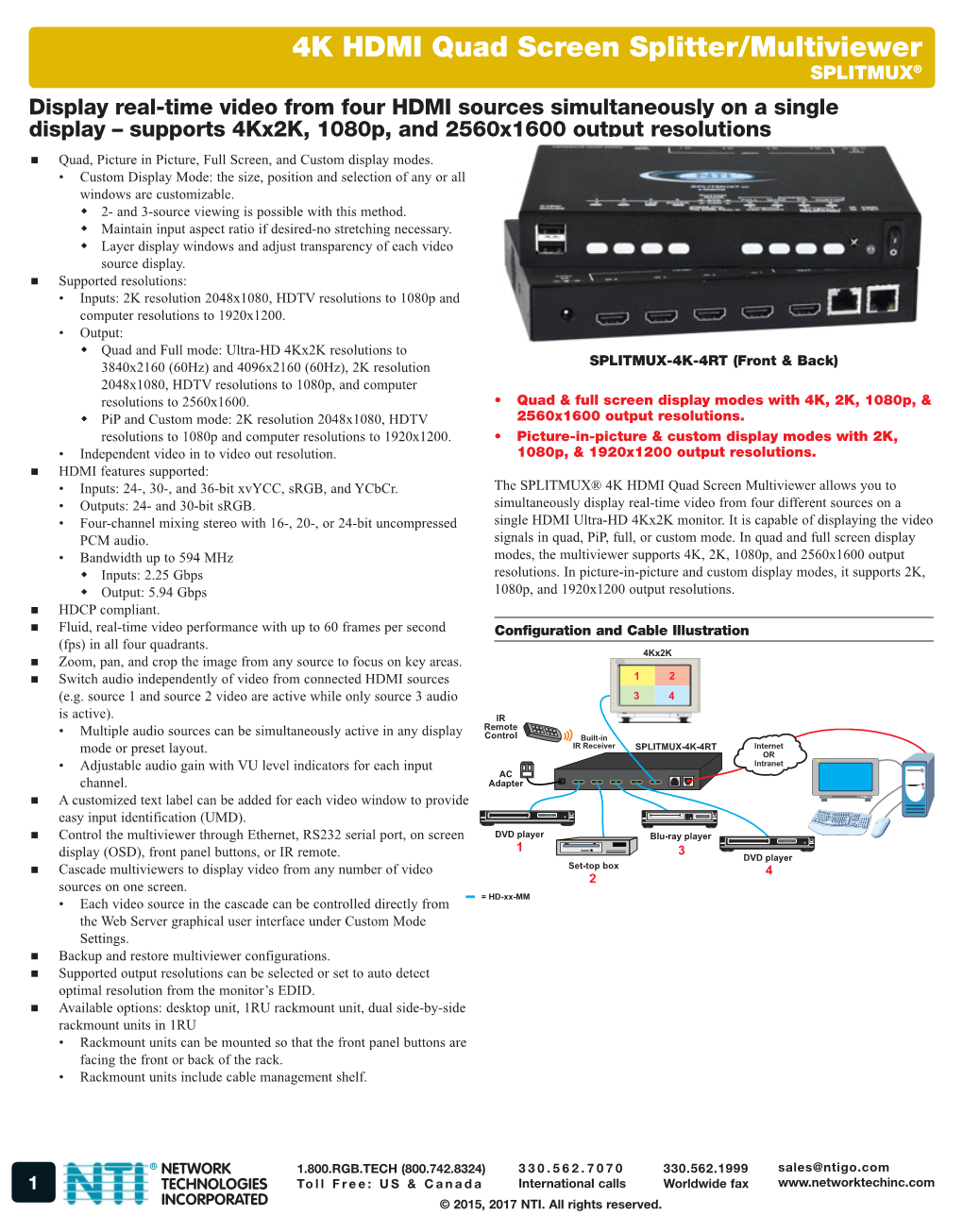 4Kx2k HDMI Quad Screen Splitter Multiviewer Display Video 1080P