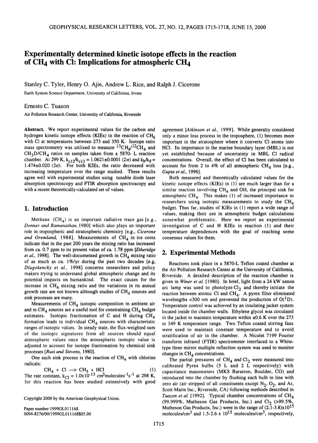 Experimentally Determined Kinetic Isotope Effects in The