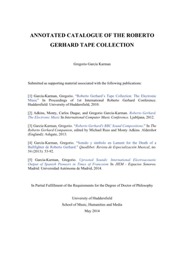 Annotated Catalogue of the Roberto Gerhard Tape Collection