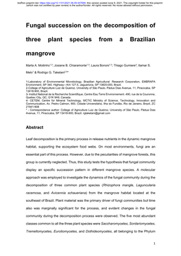 Fungal Succession on the Decomposition of Three Plant Species from a Brazilian Mangrove