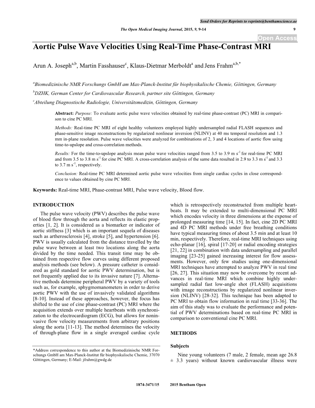 Aortic Pulse Wave Velocities Using Real-Time Phase-Contrast MRI