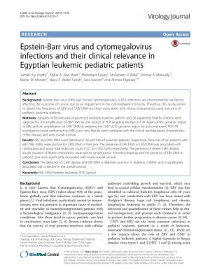 Epstein-Barr Virus and Cytomegalovirus Infections and Their Clinical Relevance in Egyptian Leukemic Pediatric Patients Samah Aly Loutfy1*, Maha A