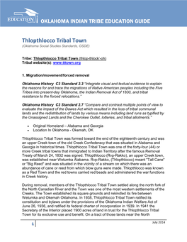 Thlopthlocco Tribal Town (Oklahoma Social Studies Standards, OSDE)