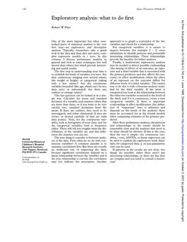 Exploratory Analysis: What to Do ﬁrst Inj Prev: First Published As 10.1136/Ip.4.2.140 on 1 June 1998