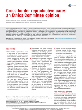 Cross-Border Reproductive Care: an Ethics Committee Opinion