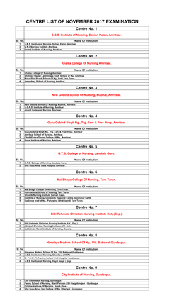 Revised Centre List of November 2017 Examination