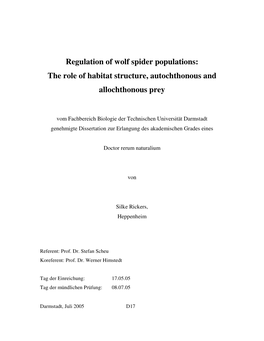 Regulation of Wolf Spider Populations: the Role of Habitat Structure, Autochthonous and Allochthonous Prey