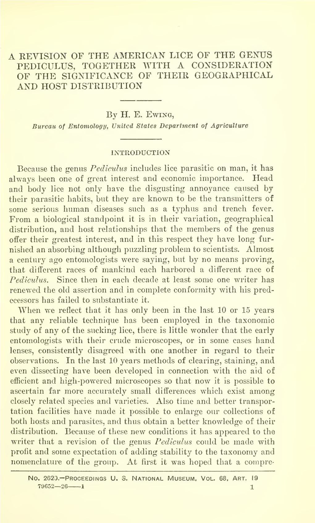 A Revision of the American Lice of the Genus Pediculus, Together with a Consideration of the Significance of Their Geographical and Host Distribution