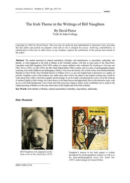 The Irish Theme in the Writings of Bill Naughton by David Pierce York St John College