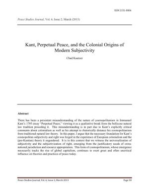 Kant, Perpetual Peace, and the Colonial Origins of Modern Subjectivity