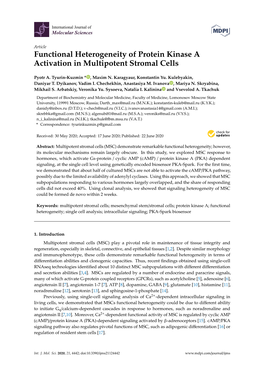 Functional Heterogeneity of Protein Kinase a Activation in Multipotent Stromal Cells