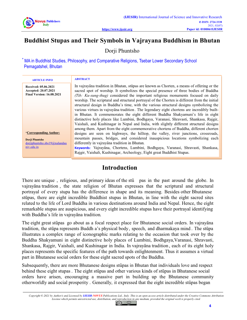 Buddhist Stupas and Their Symbols in Vajrayana Buddhism in Bhutan