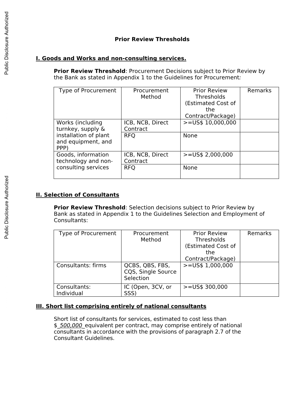 Prior Review Thresholds