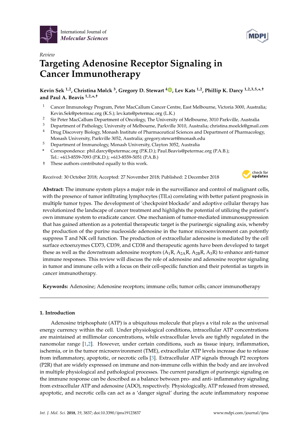 Targeting Adenosine Receptor Signaling in Cancer Immunotherapy